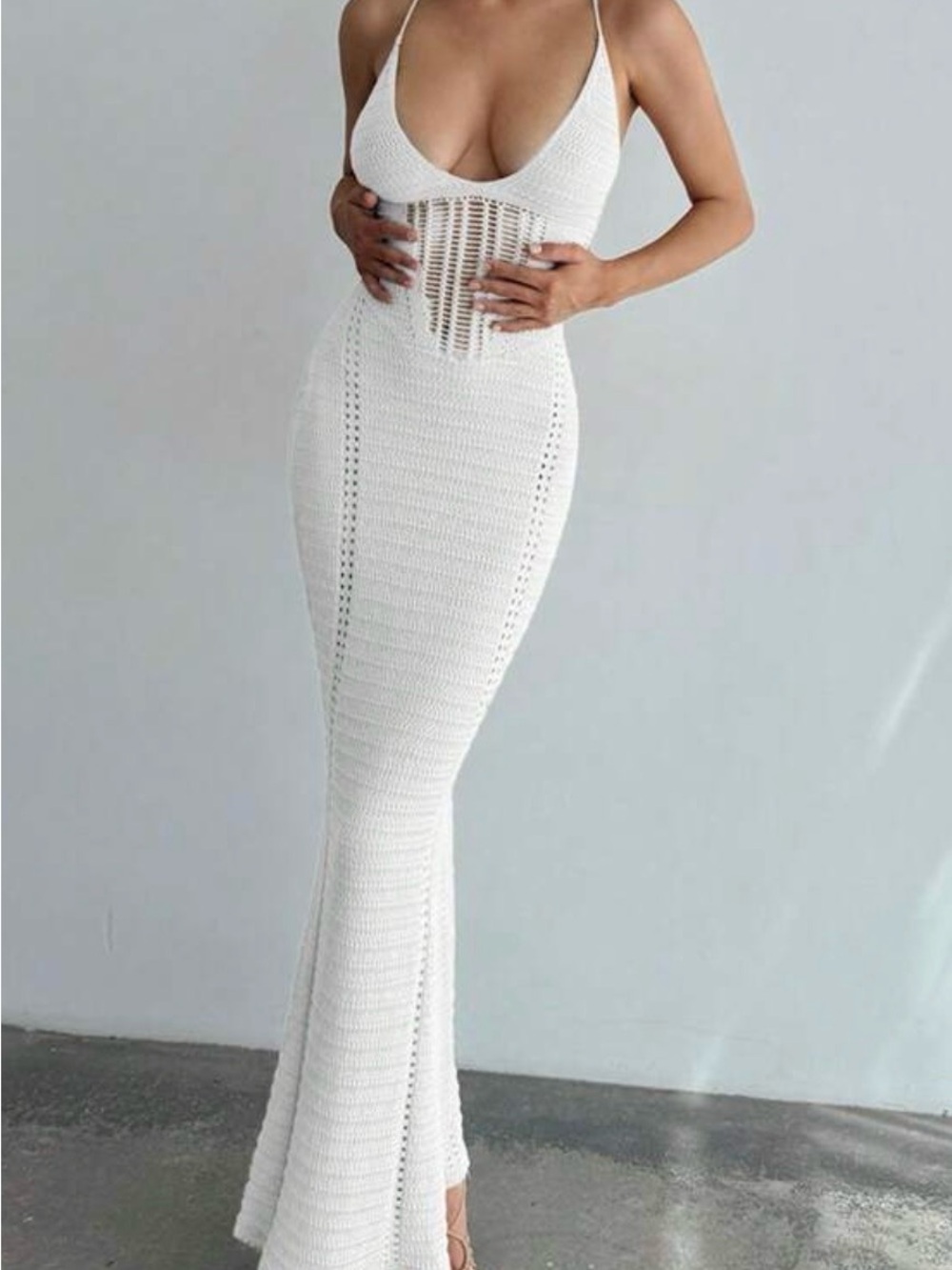 White Crochet Maxi Dress with Spaghetti Straps